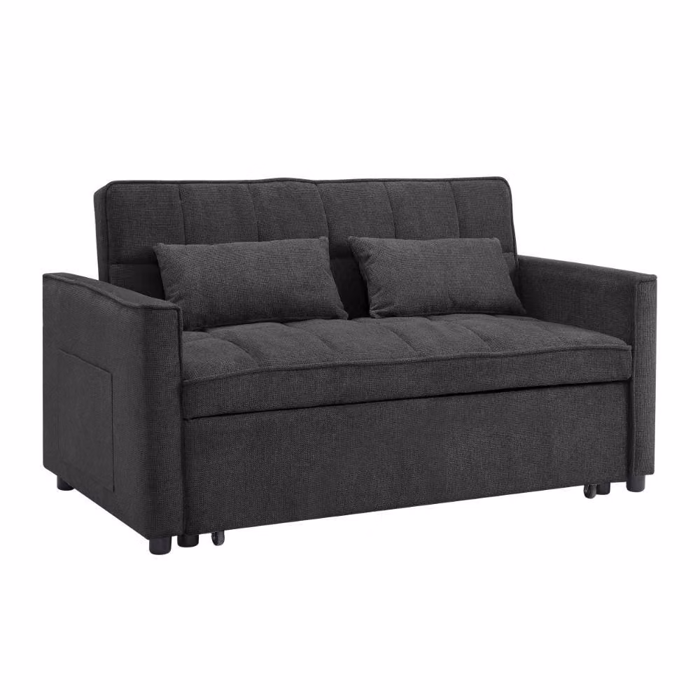 Home Detail Harry Pull-Out Sofa Bed in Charcoal Upholstered Linen Fabric – 3
