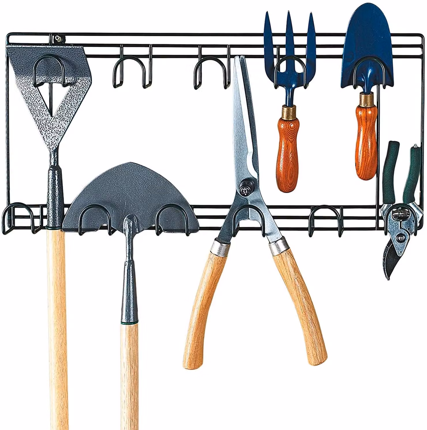 mysmartbuy Wall Mounted Double Garden Tool Rack with 11 Hooks in Green – 1