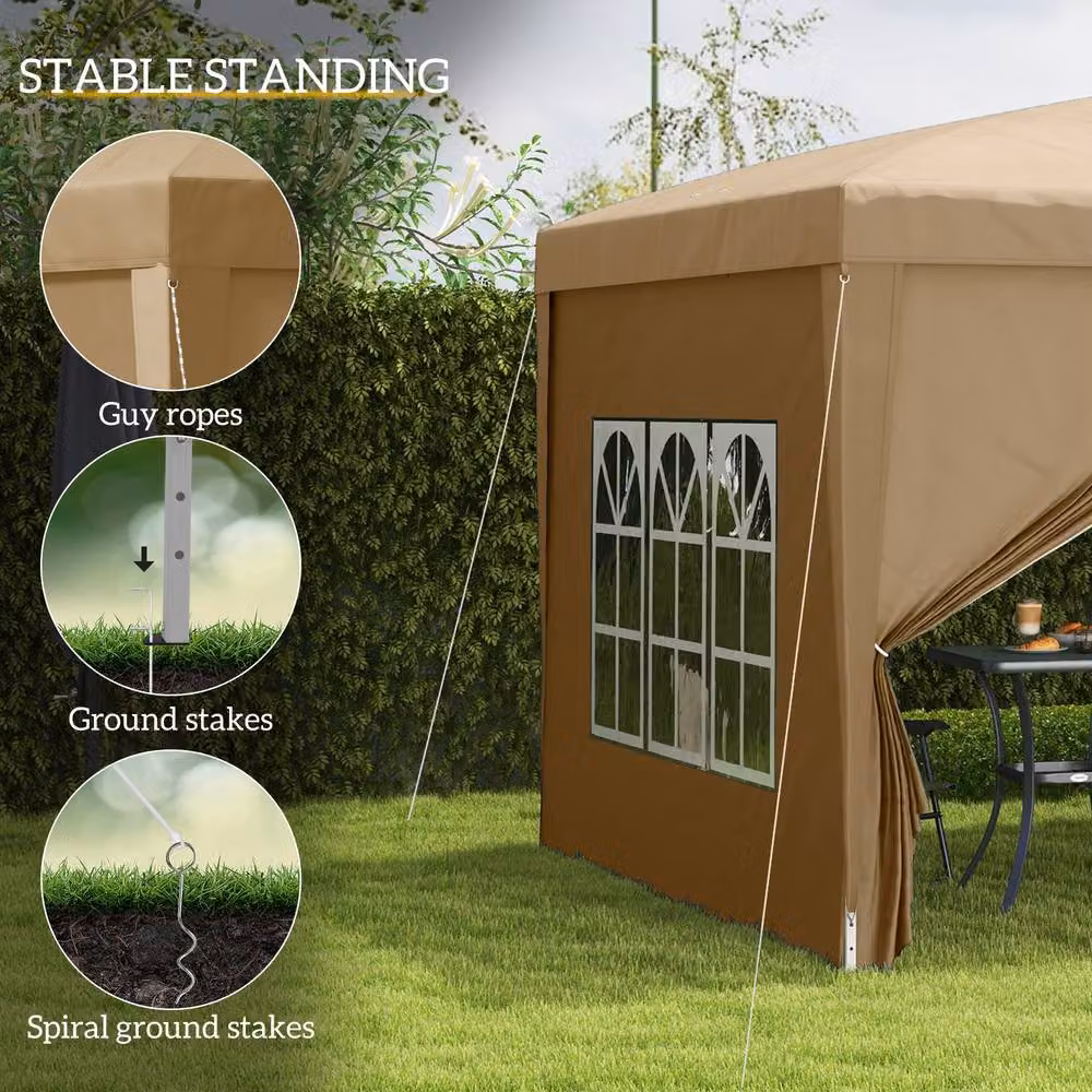 Outsunny Pop Up Gazebo with Windows and Curtain Walls, Beige, W: 300 cm, D: 290 cm, H: 258 cm – 6