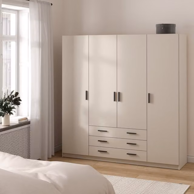 Furniture To Go Sprint Wardrobe with 4 Hinged Doors and 3 Integrated Drawers in Matt Cashmere Beige