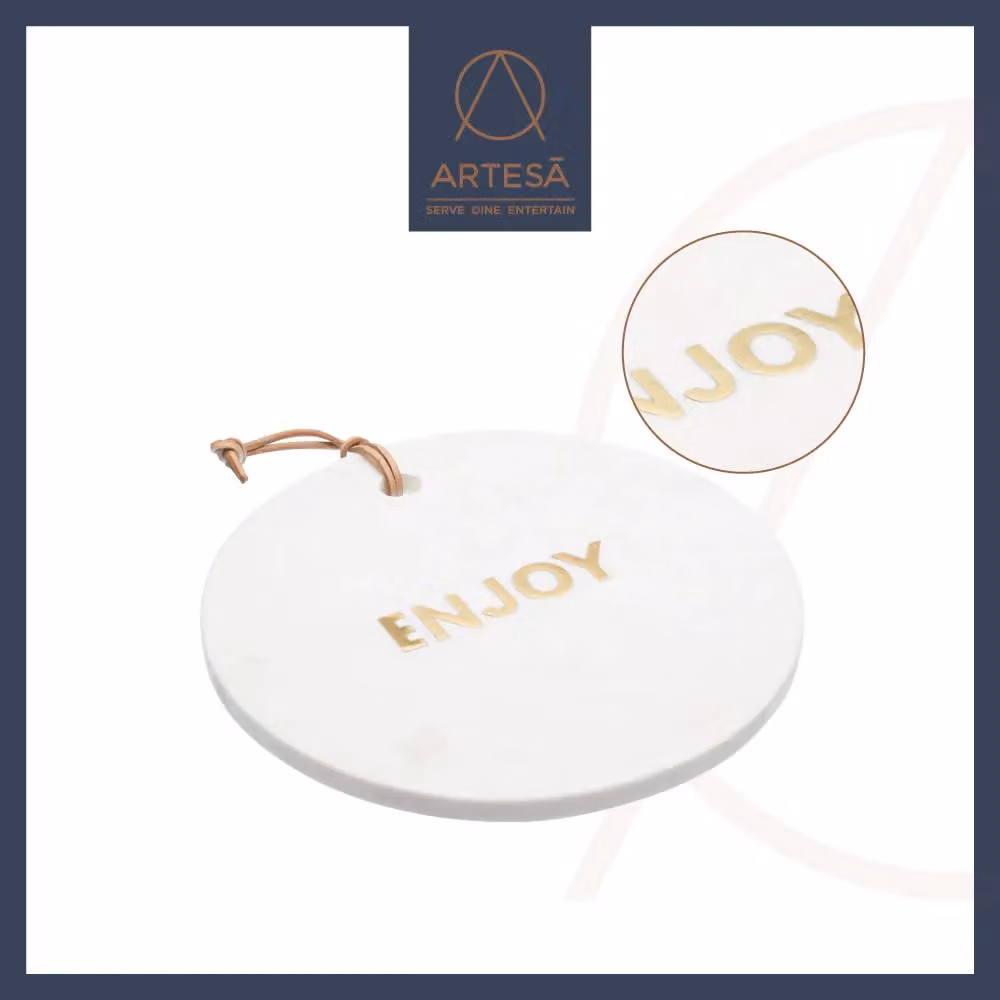 Artesa Round White Marble Cheese Board with Leather Detail – 6