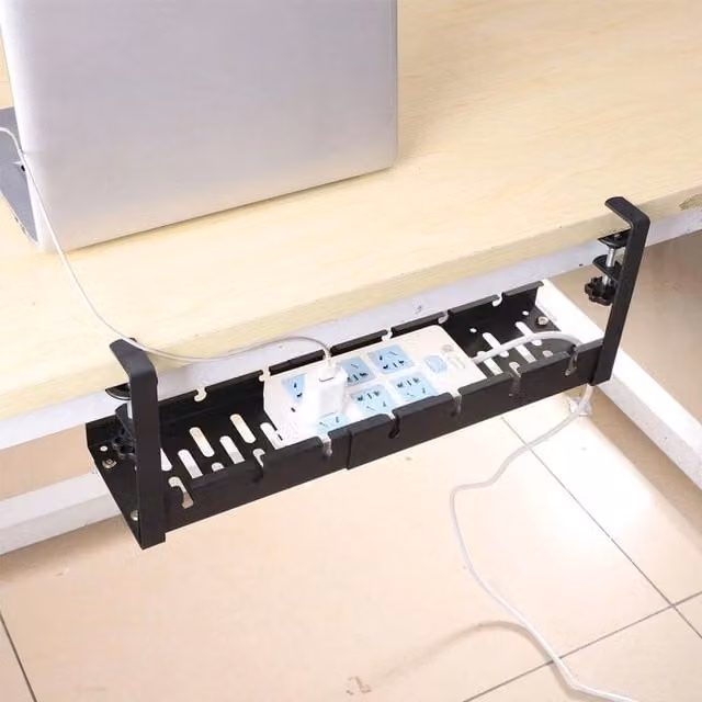 EONLION No Drill Under Desk Cable Management Tray in Black, Width: 50 cm