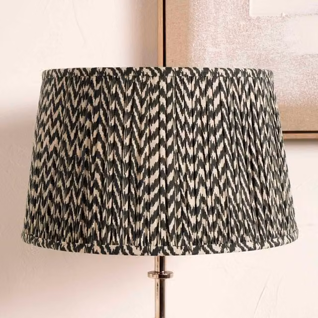 Ruma Black Chevron Tapered Pleated Fabric Lampshade for Table Lamps, Diameter: 35.56 cm