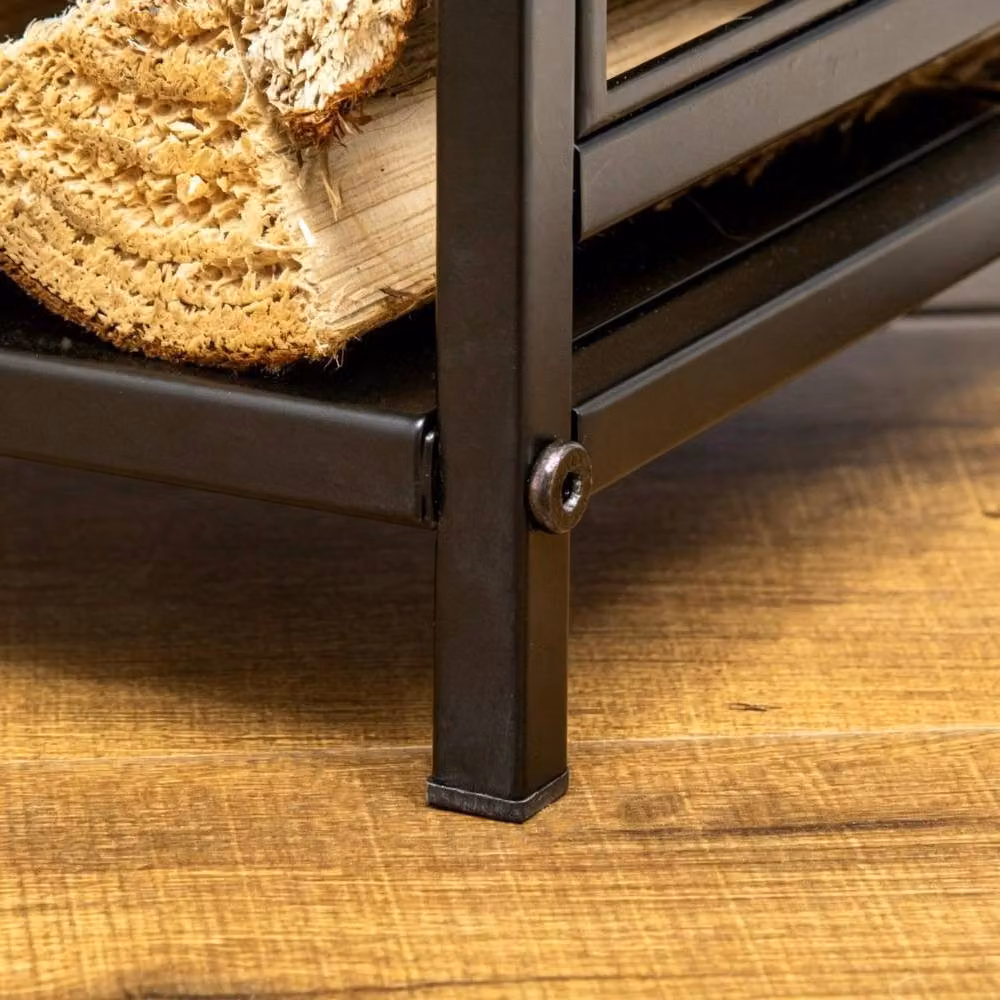STILVORA Black Steel Firewood Log Holder with 4 Tools, W/D/H: 70.0 x 46.0 x 30.0 cm – 8