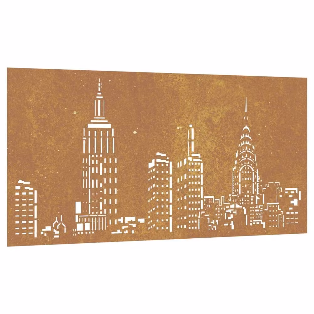 Berkfield Brown Corten Steel City Skyline Wall Decoration, W: 105 cm, H: 55 cm – 3