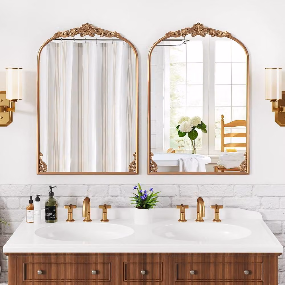 Costway Classic Arched Wall Mirror in Gold, W: 90 cm, H: 61 cm – 4