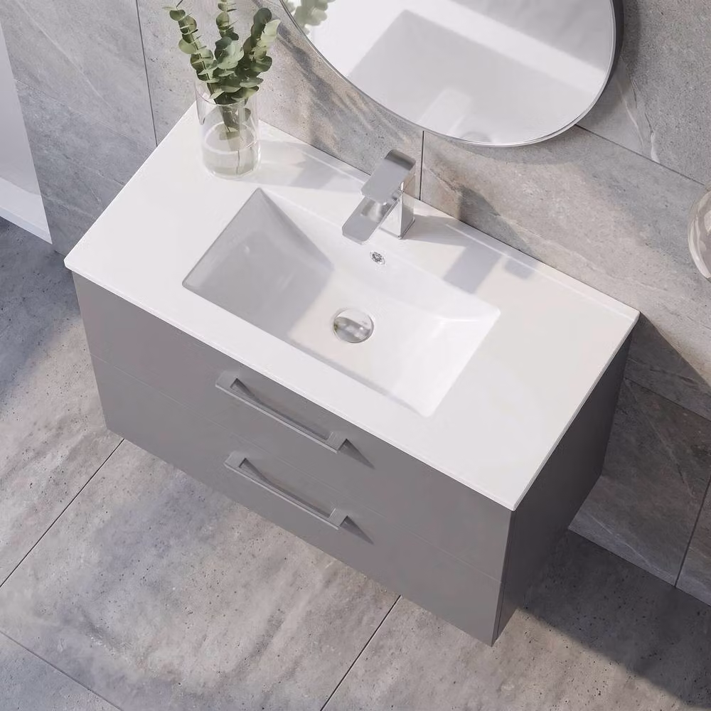 Balterley Wall Hung Bathroom Vanity Unit with Basin and 2 Soft Close Drawers, Grey, Width: 43.5 cm – 2