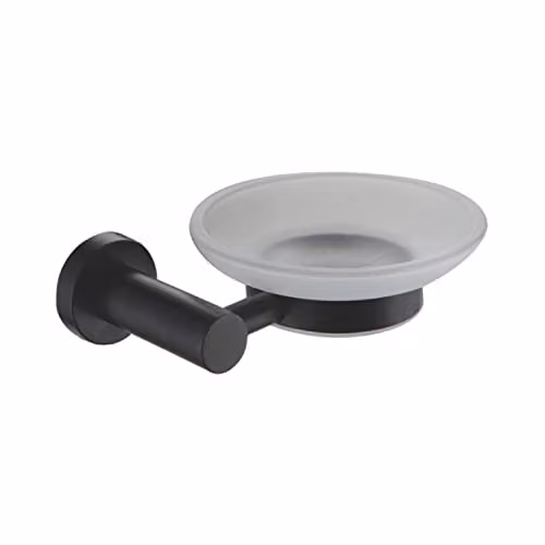 Showerdrape Black Wall Mounted Stainless Steel Bathroom Accessories Set with Glass Soap Dish