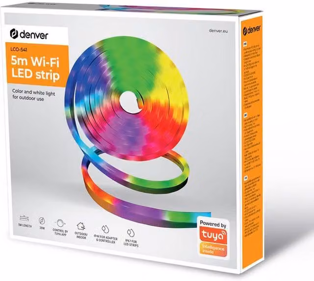 Denver Wi-Fi RGBW LED Light Strip, 5 Metre, Dimmable, Multicolour and Yellow, Compatible with Amazon Alexa and Google Assistant