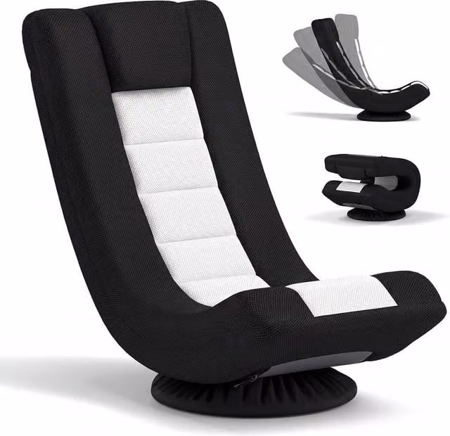 Gymax Folding Floor Sofa Chair with 360 Degree Swivel and 4 Position Adjustment in Black – 1