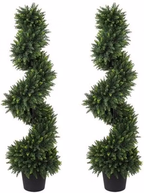 NESTLUNE Set of 2 Green Artificial Cypress Topiary Trees, H 120 cm x W 15 cm x D 15 cm