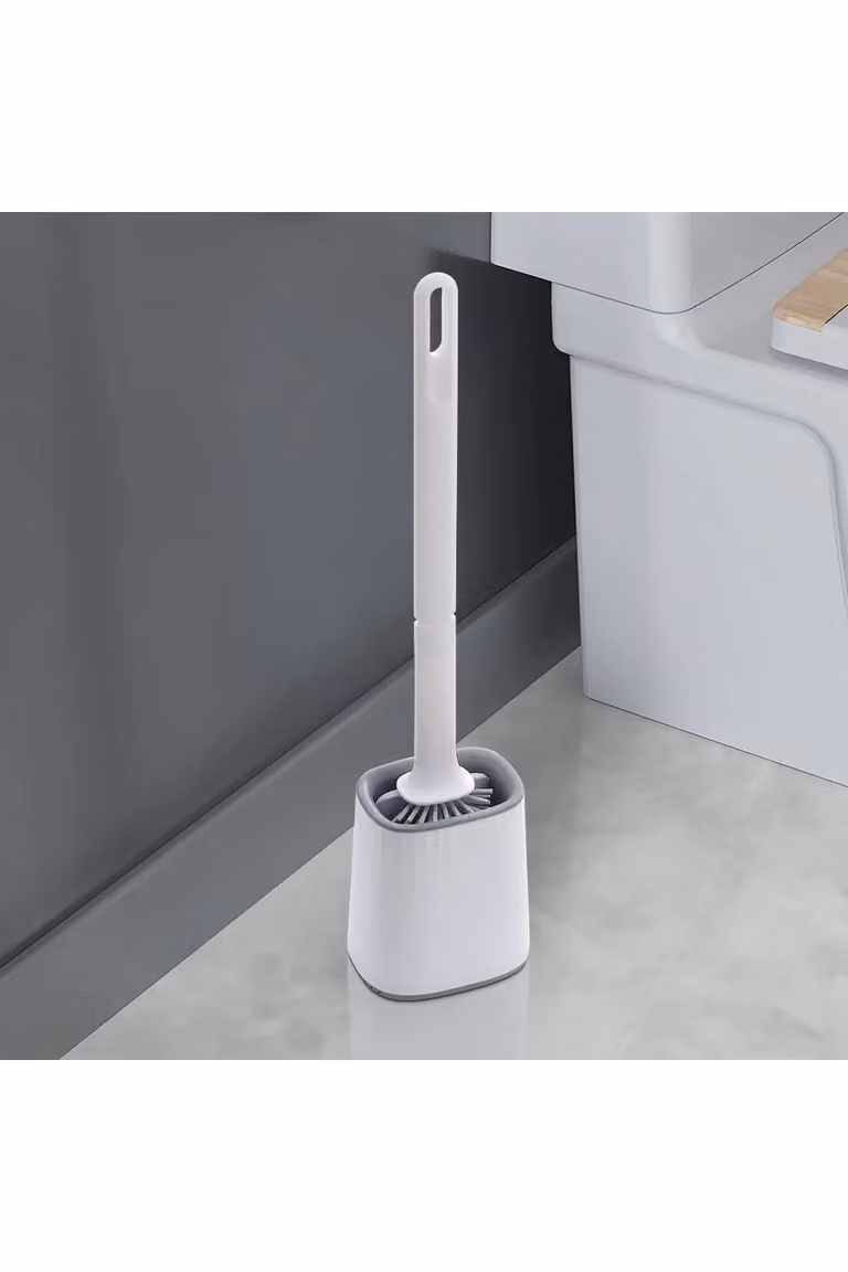 Living and Home Flexible Silicone Toilet Brush and Holder with Detachable Handle, White