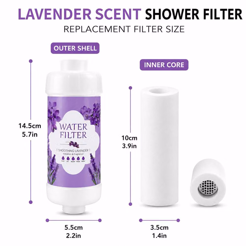 INMTFEI Lavender Shower Filter Cartridge Hard Water Purifier for Hair and Skin in Purple and White – 3