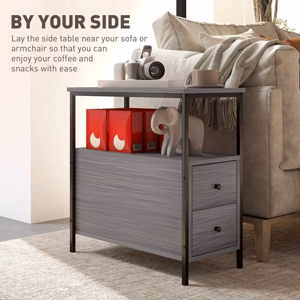 NESTLUNE Narrow Grey Metal End Table and Sofa Side Table – 4