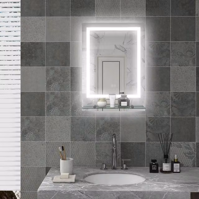 Kleankin Dimmable LED Bathroom Mirror with Shelf and Touch Switch, White, Width: 70 cm