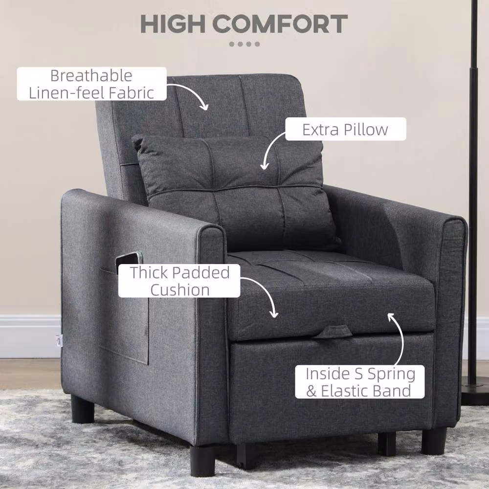 Wyld Haus Remina Grey Linen Look 3 in 1 Single Chair Bed with Armrests – 5