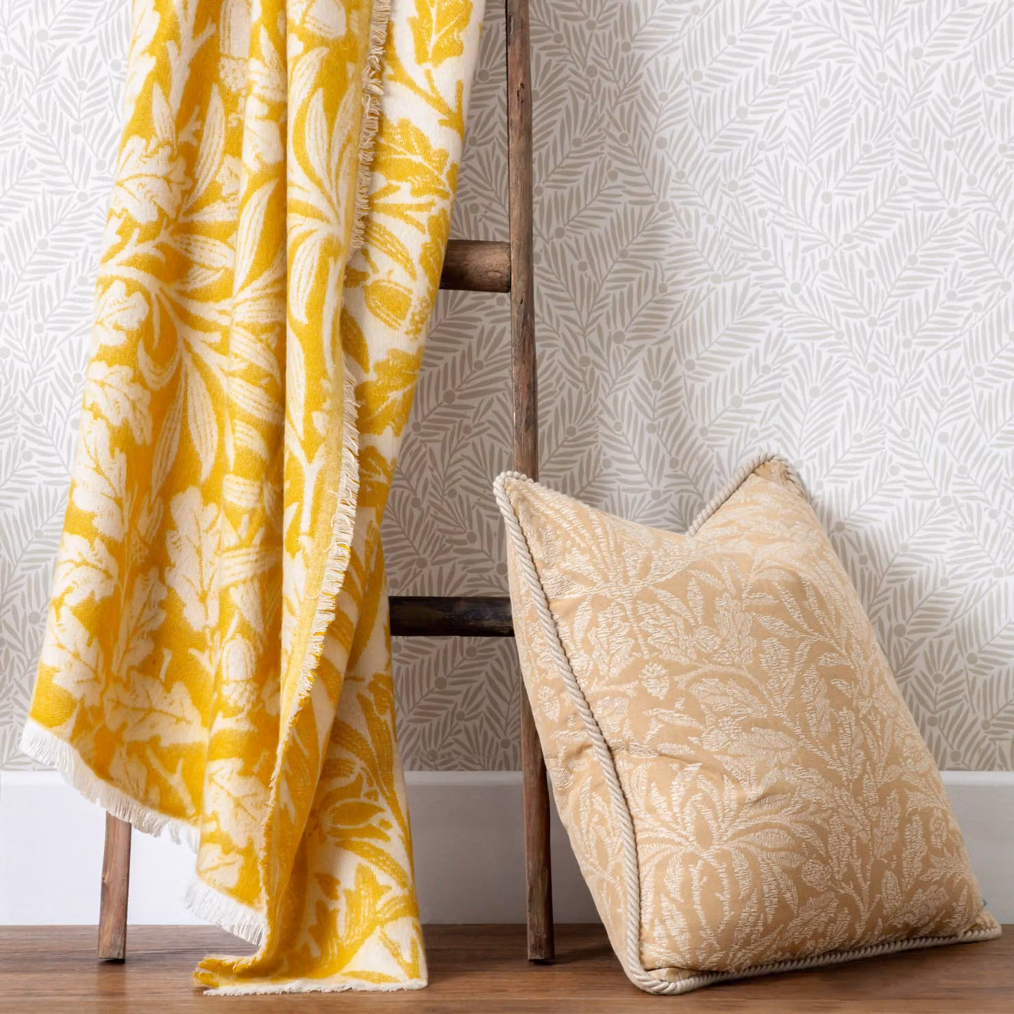 Morris & Co. Gold Faux Mohair Jacquard Throw with Fringes, W/D: 130 x 170 cm – 3