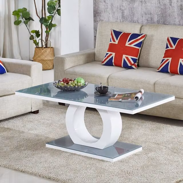 Modernique Giulia Coffee Table in White Gloss with Grey Glass