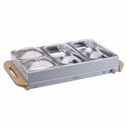 Cooks Professional 4-Section Electric Buffet Warmer with Hotplate Function and Adjustable Temperature Control, 7.2 Litre Capacity, Nordic Grey