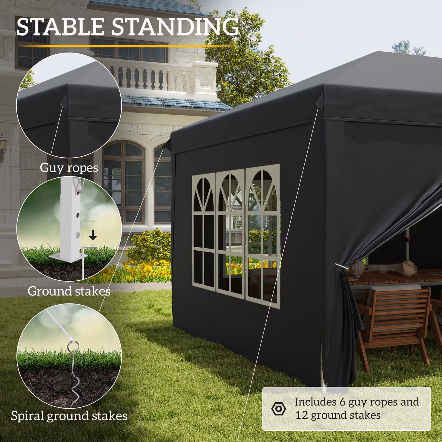 Outsunny Pop Up Gazebo with Sides and Windows in Black, W/D/H: 600 x 300 x 205 cm – 6