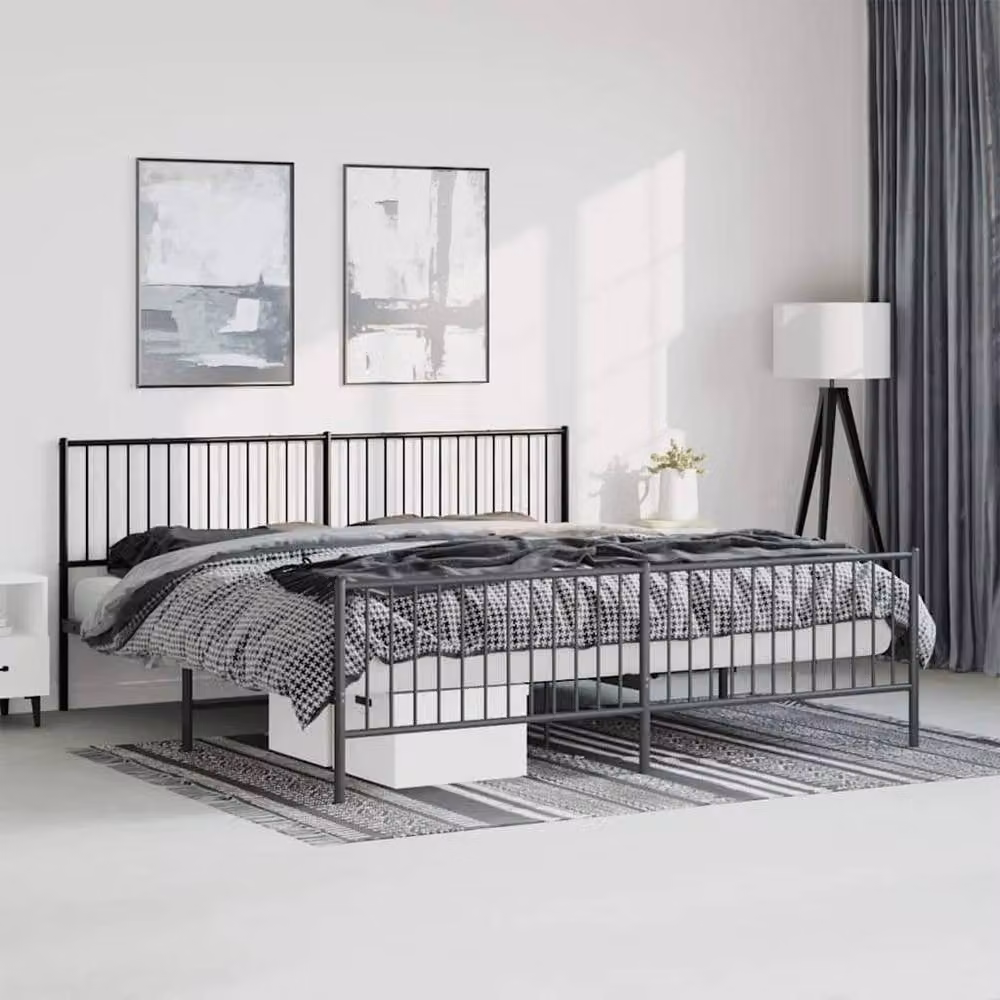 Berkfield Home Metal Bed Frame with Headboard and Footboard in Black, W/D/H: 193 x 198 x 90.5 cm – 2