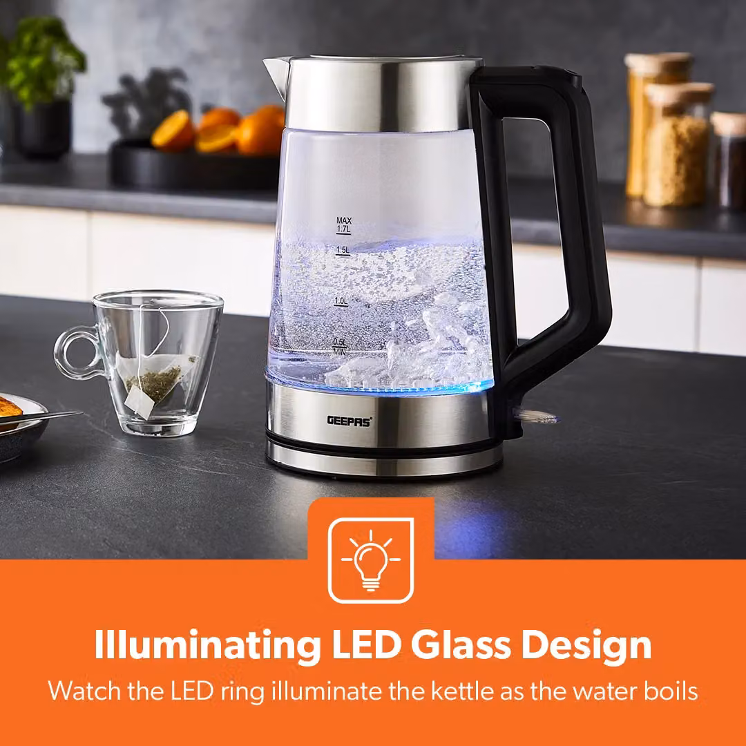 Geepas 3000W Cordless Illuminating Glass Kettle, 1.7 l, White – 5