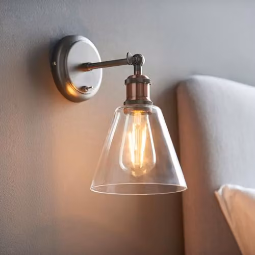 Netlighting Hal Metal Wall Lamp in Grey with Copper and Transparent Glass Shade – 2