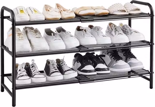 VOGREX Black 3-Tier Expandable Metal Shoe Rack for Hallways – 1
