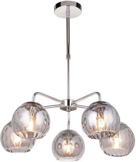 Netlighting Dimple Multi Arm Adjustable Glass Pendant Ceiling Lamp in Chrome and Grey Smoked Mirror Glass