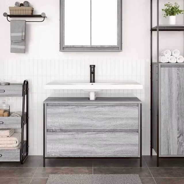 Berkfield Home Decorative Bathroom Basin Cabinet with Drawers, Grey Sonoma, W: 90 cm, D: 34.5 cm, H: 60 cm