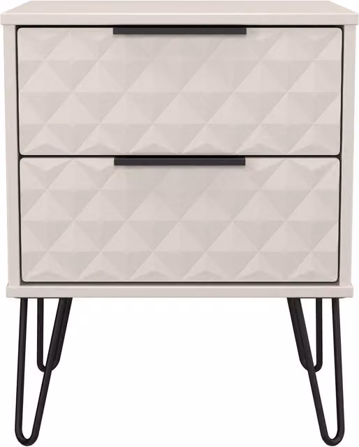 2 U Islay 2 Drawer Bedside Table in Taupe, Black and Beige with Metal Geometric Design