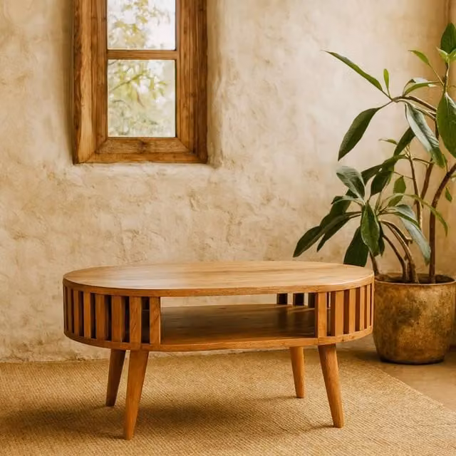 Wyld Haus Kaunakakai Slatted Mango Wood Coffee Table in Brown, W/D/H: 100 x 50 x 40 cm – 1