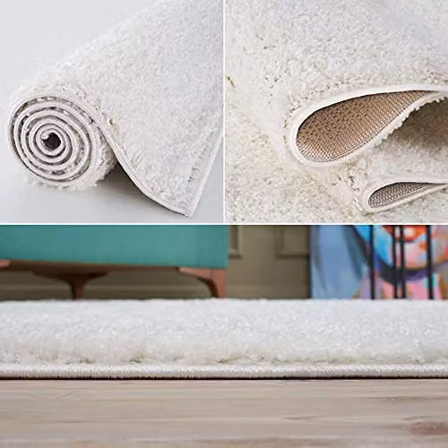 THE RUGS White Plain Soft High Pile Shaggy Rug, W: 60 cm, D: 110 cm – 4