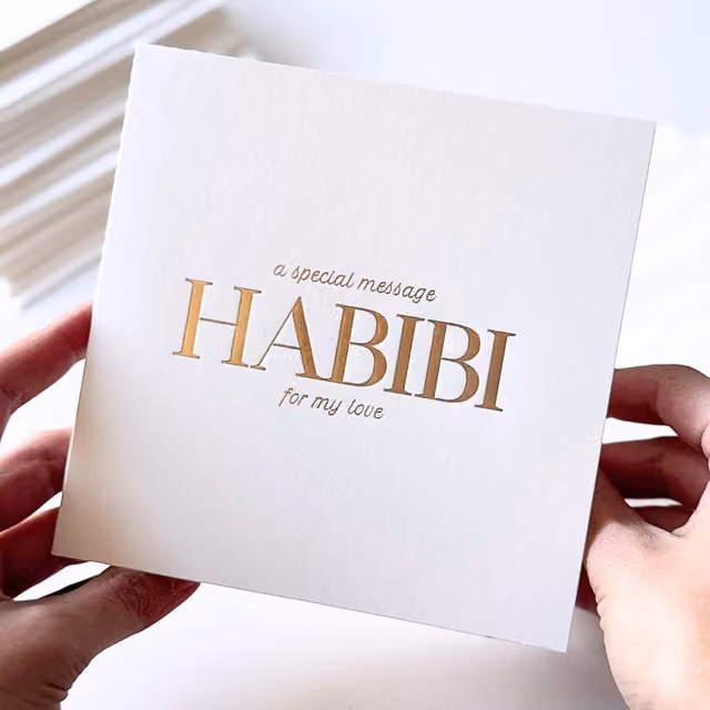 Peacock Supplies Luxury Habibi Love Special Message Card in White and Gold