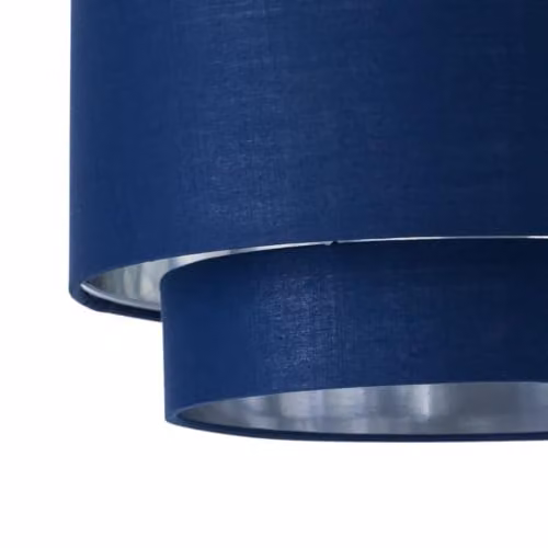 First Choice Lighting Kozy Set of 2 Modern Cylinder Fabric Pendant Shades in Navy Blue and Silver, Diameter: 30 cm – 2