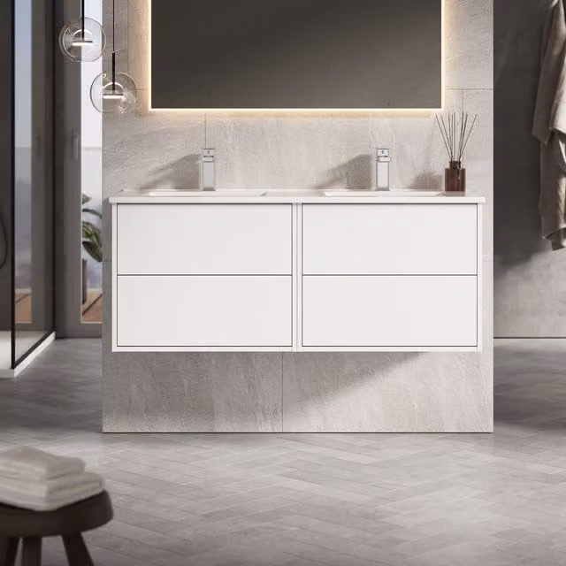 Banyetti Venti 1200mm Wall Hung Vanity Unit with Lira Basin, Matt White, W: 120 cm, D: 45 cm, H: 48 cm – 1