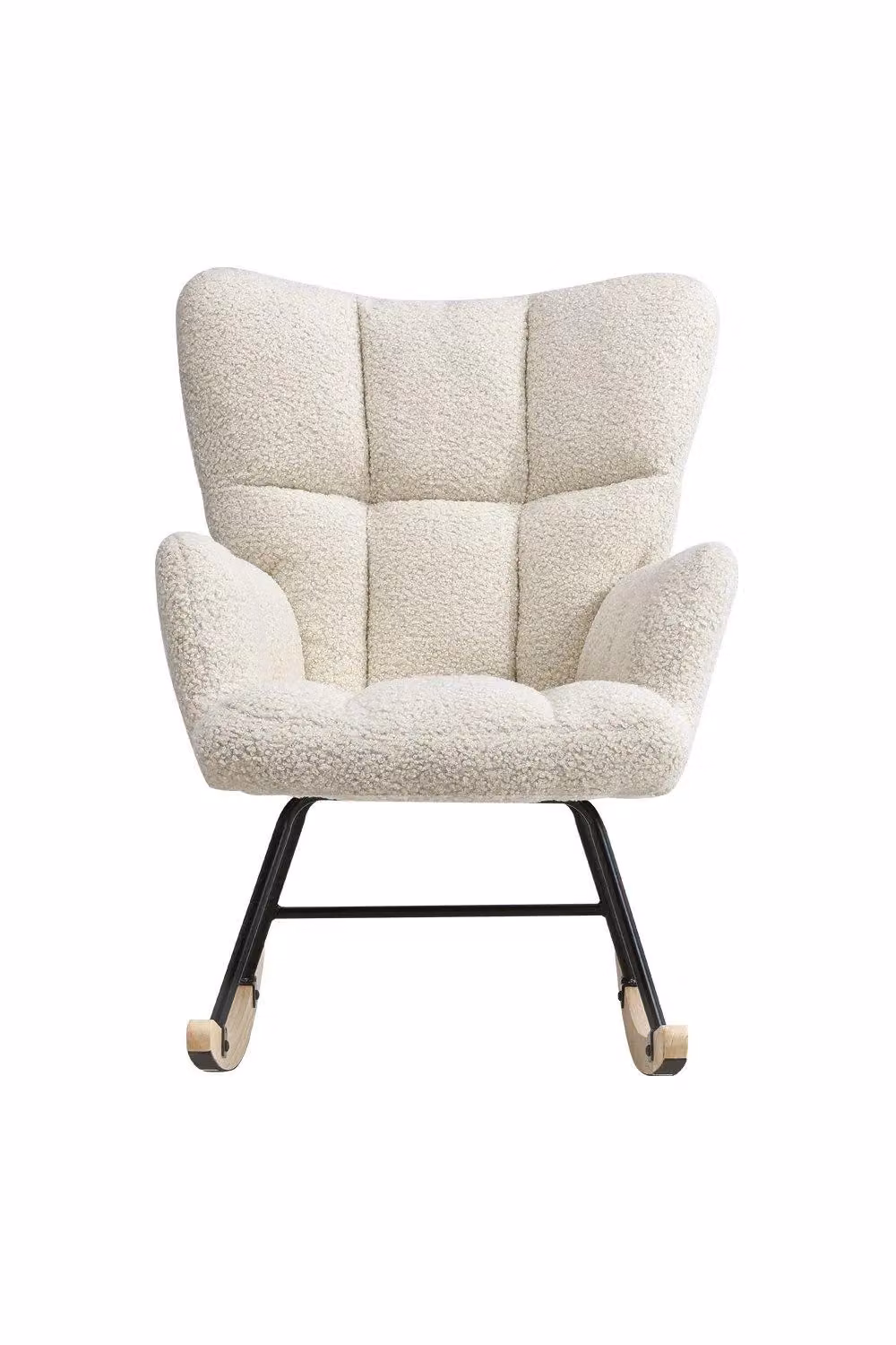 H&O Direct Beige Bouclé Tufted Upholstered Rocking Chair with Armrests – 2