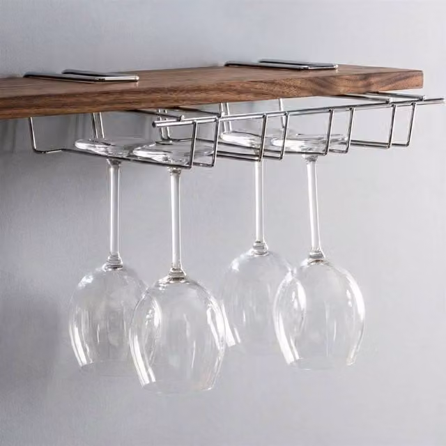 PAWNORA Silver Stainless Steel Under Shelf Hanging Wine Glass Holder – 1
