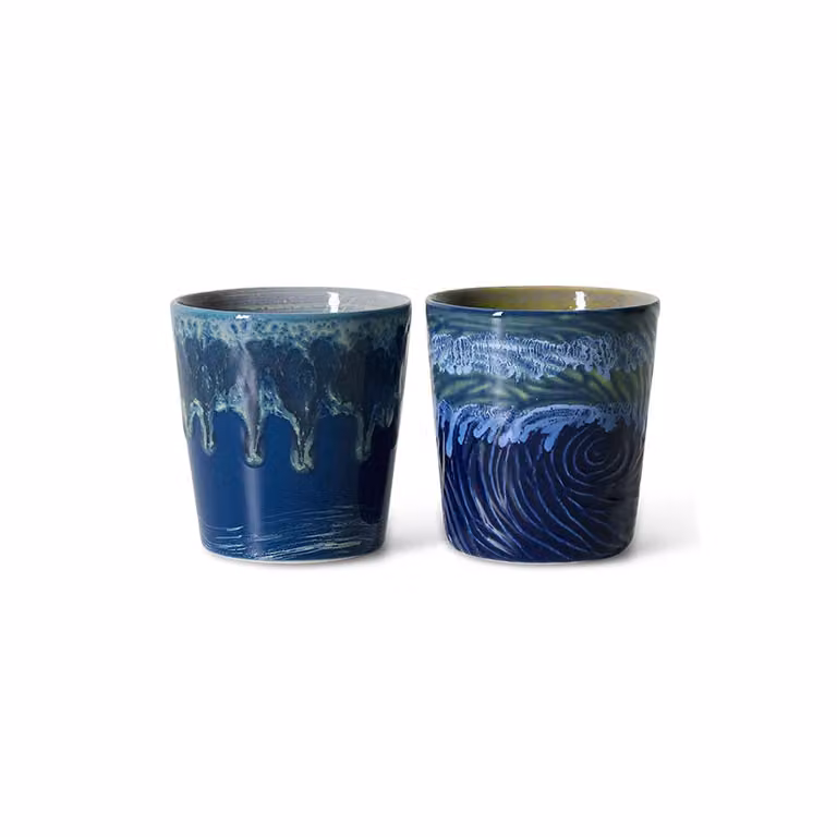 HKLIVING Starry Night Van Gogh Ceramic Coffee Mugs, Set of 2, Blue and Yellow