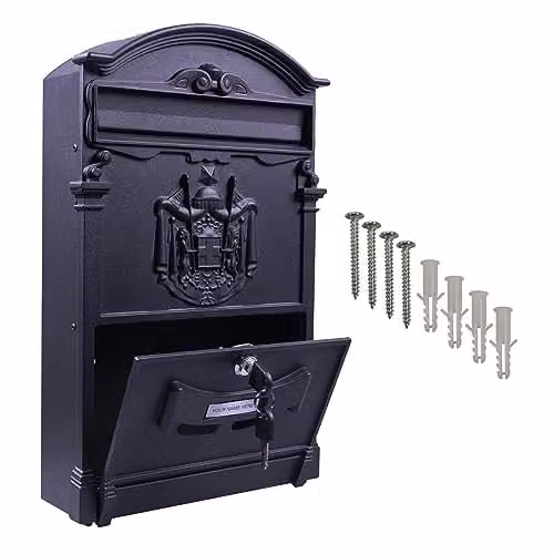 mysmartbuy Wall Mounted Lockable Letterbox in Black, Steel, H41 x W25.5 x D9 cm