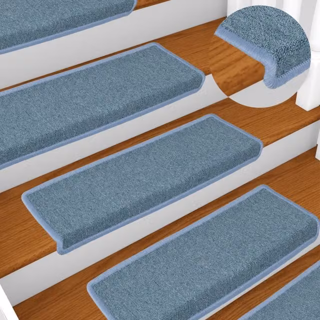Berkfield Home Self-Adhesive Carpet Stair Treads, 15 Pieces, Blue, W: 65 cm, D: 21 cm, H: 4 cm