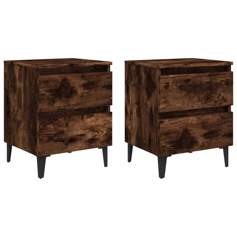 Berkfield Home Sturdy Bedside Cabinets with Metal Legs, 2 Pieces, Smoked Oak Brown, W: 40 cm, D: 35 cm, H: 50 cm – 2