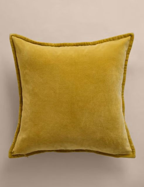 M&S Pure Cotton Velvet Square Cushion in Chartreuse Yellow