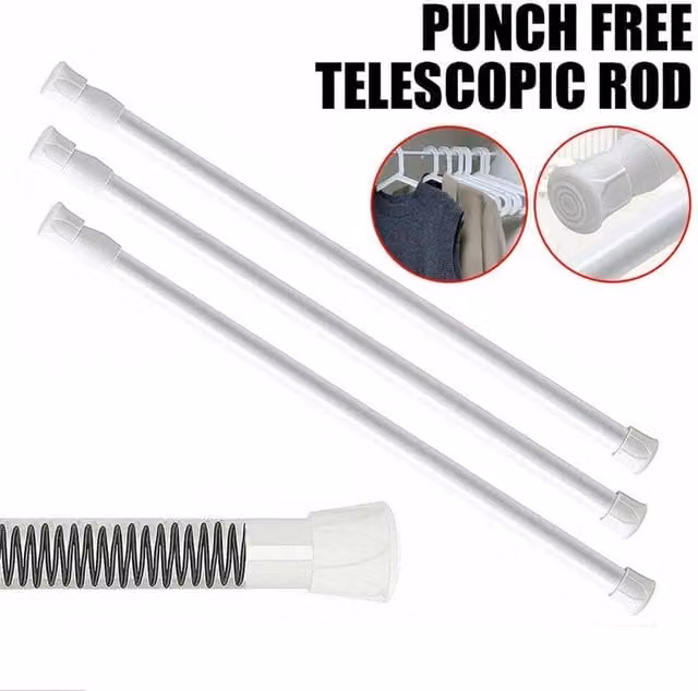 FLAVORA White Metal Extendable Spring Loaded Tension Rod with Anti-Slip Tension Clamp, W/D/H: 150 x 52 x 8 cm