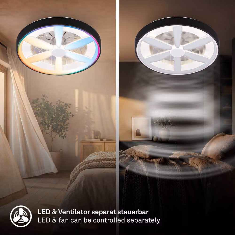 Briloner Black LED Ceiling Fan with Remote Control, Dimmable RGBIC Colour Changing Light and Timer – 5