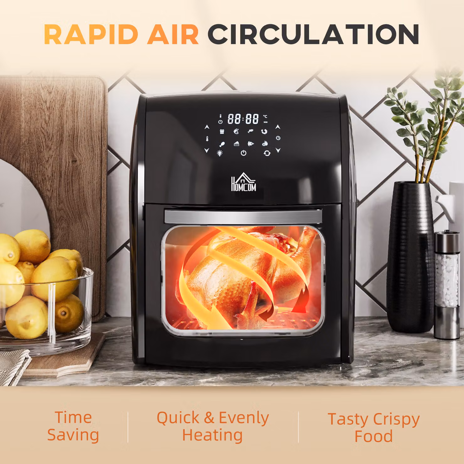 HOMCOM 12L 8-in-1 Digital Air Fryer Oven with Rapid Air Circulation, 1800W, Black – 7