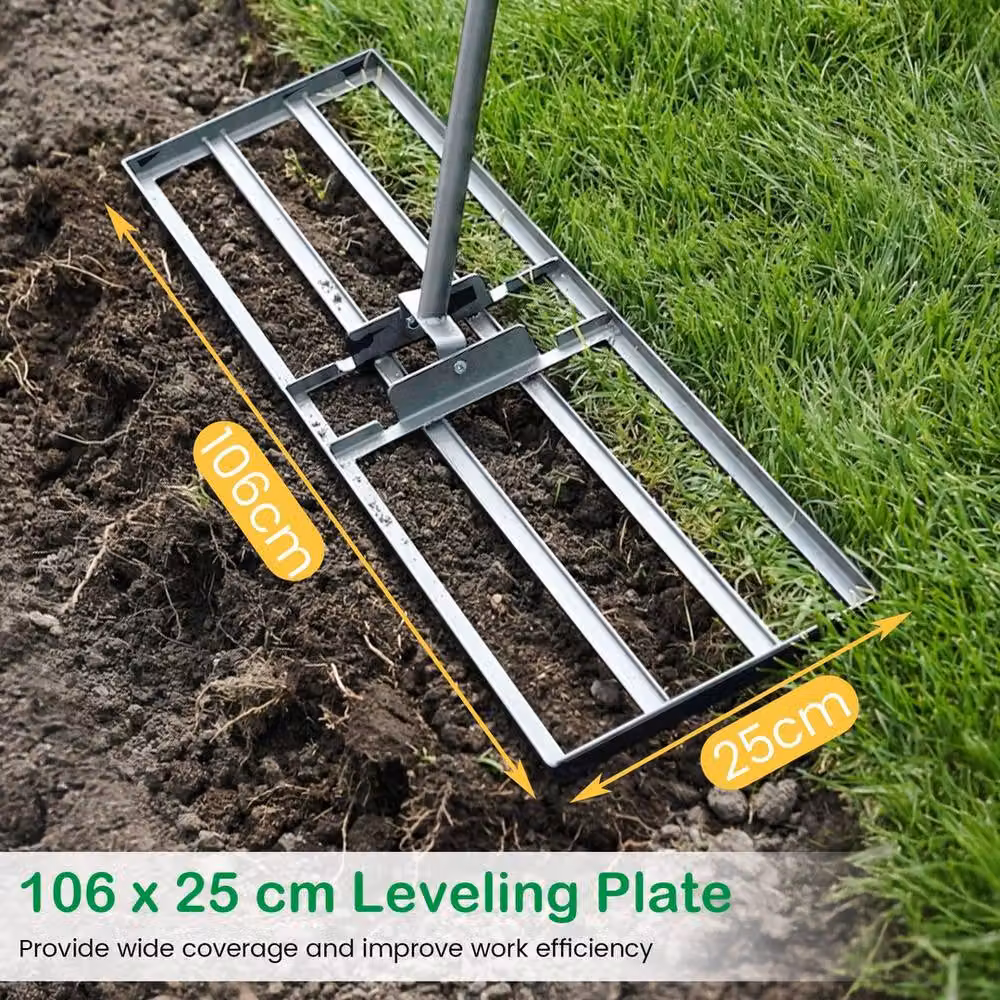 Havendro Silver Heavy Duty Metal Lawn Level Rake, W: 25 cm, L: 106 cm – 2
