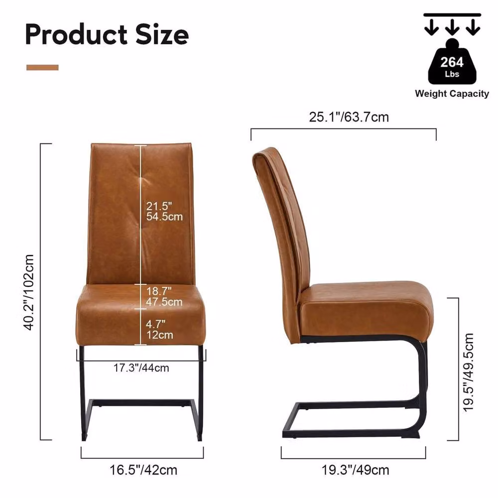Kelvenix Set of 2 Brown Synthetic Leather Dining Chairs with Black Metal Cantilever Legs – 2
