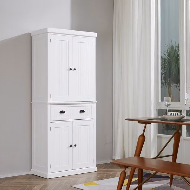 HOMCOM White Freestanding Kitchen Storage Cabinet with Drawers and Cupboards