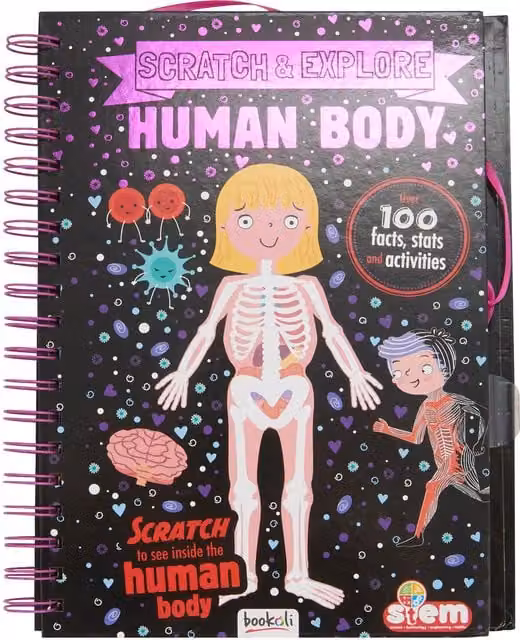 Bookoli Scratch and Explore Human Body Childrens Paper Activity Book in Black and Multicolour